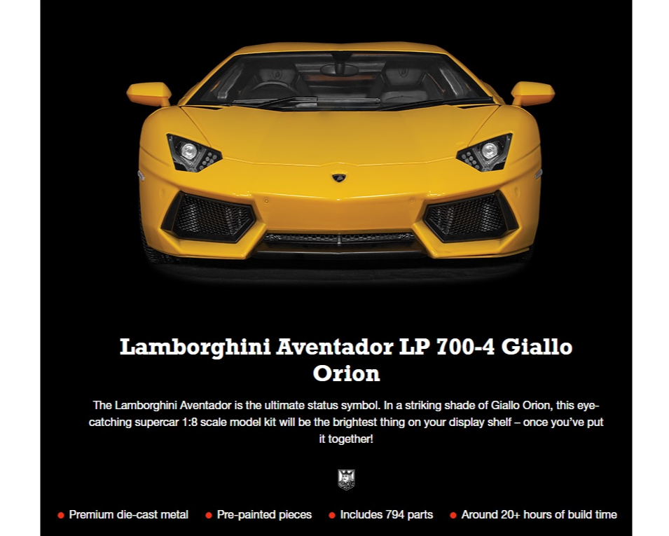 Pocher 1/8 yellow Lamborghini Aventador HK119 kit Pocher 1/8 yellow Lamborghini Aventador HK119 kit
